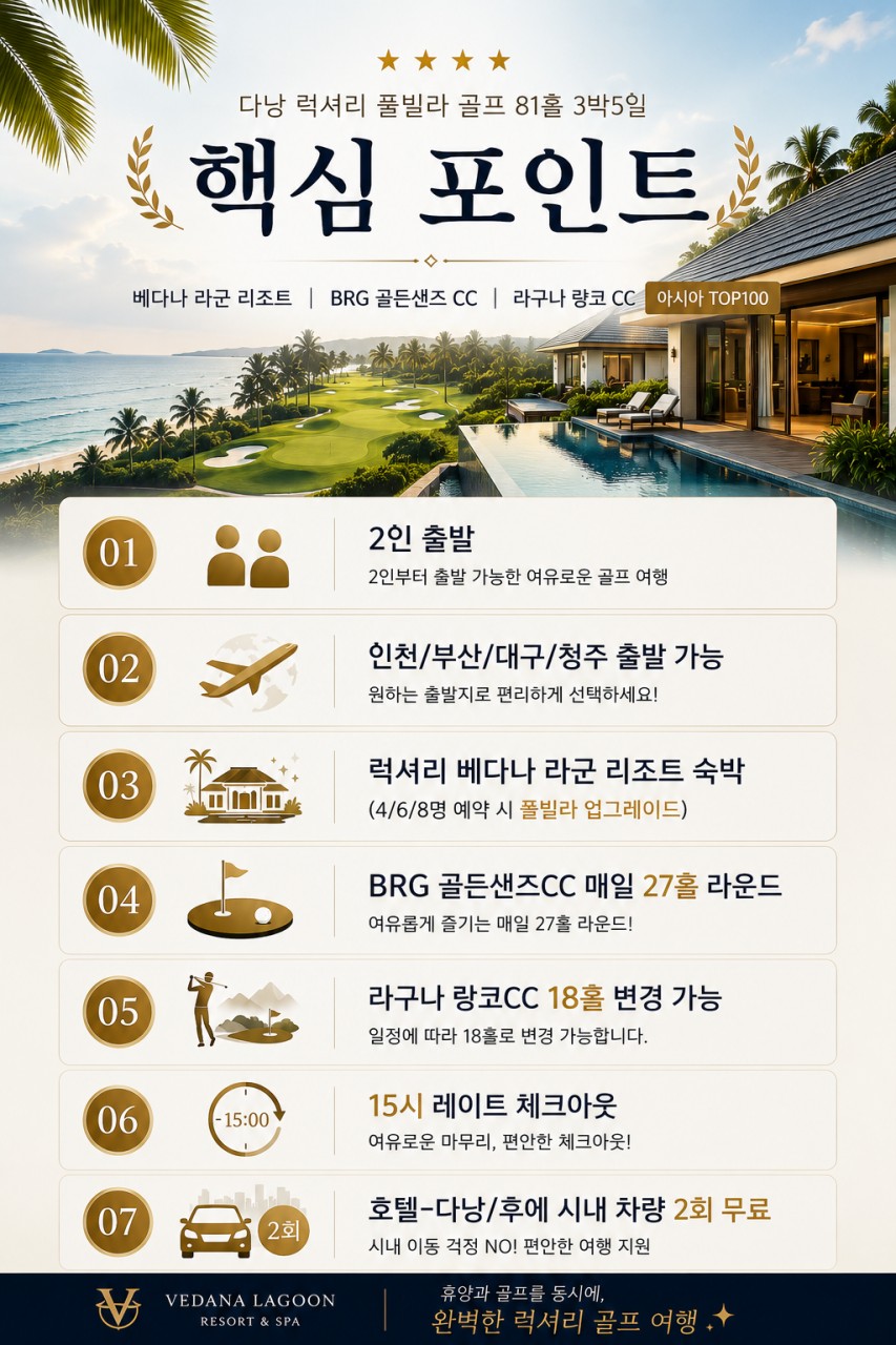 다낭 골프 럭셔리풀빌라 베다나라군리조트 BRG골든샌즈CC 라구나랑코CC