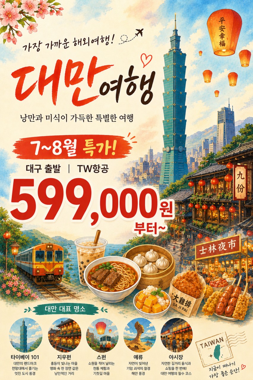 대만 타이페이 단수이 지우펀 스펀 야류 특가출시