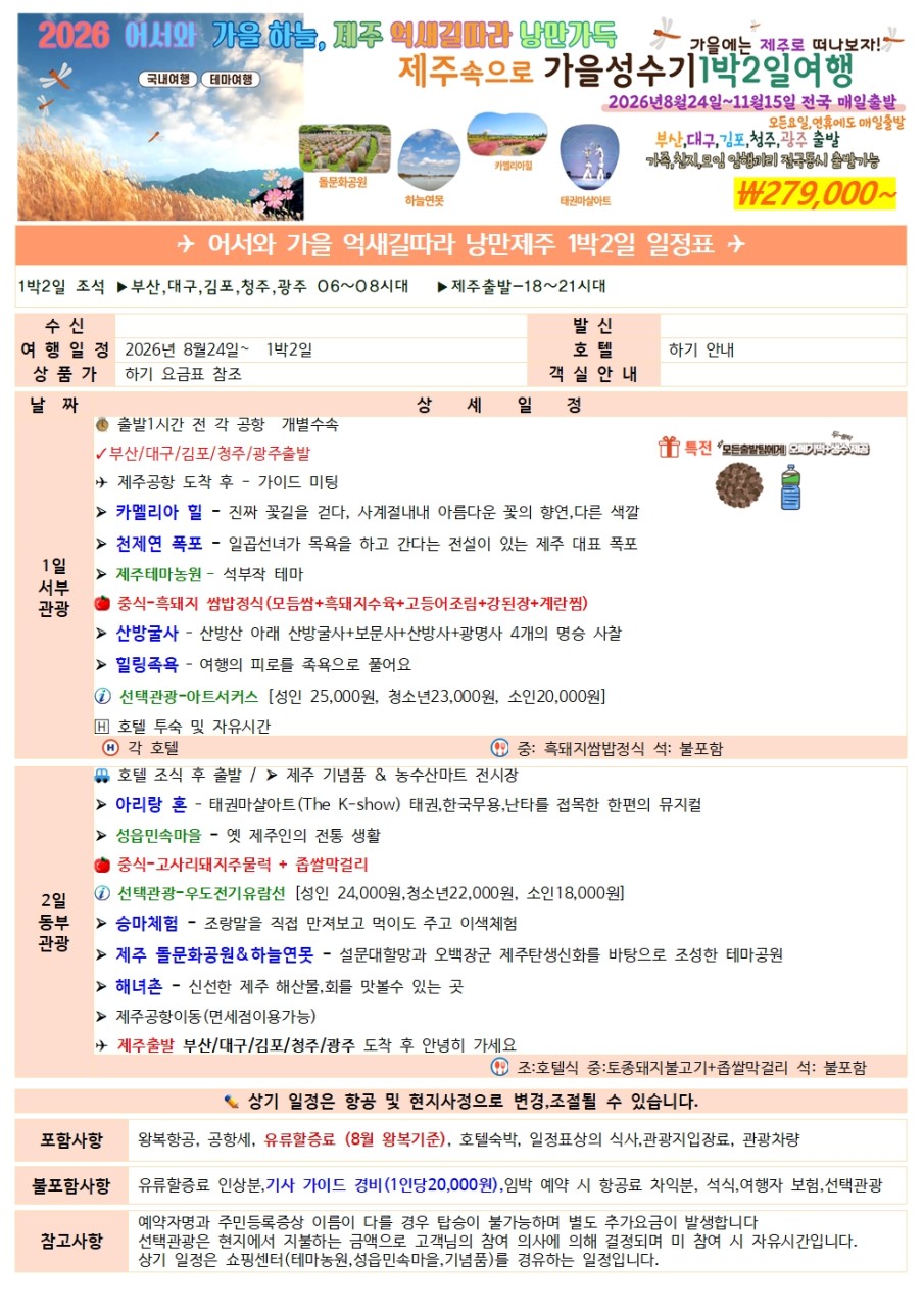 제주도 가을하늘 억새길따라 낭만가득 노팁노옵션