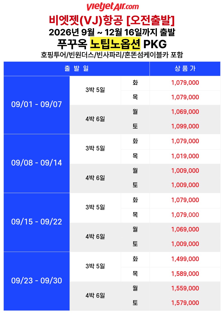 푸꾸옥 노옵션vs노옵션노팁 핵심관광 호핑투어