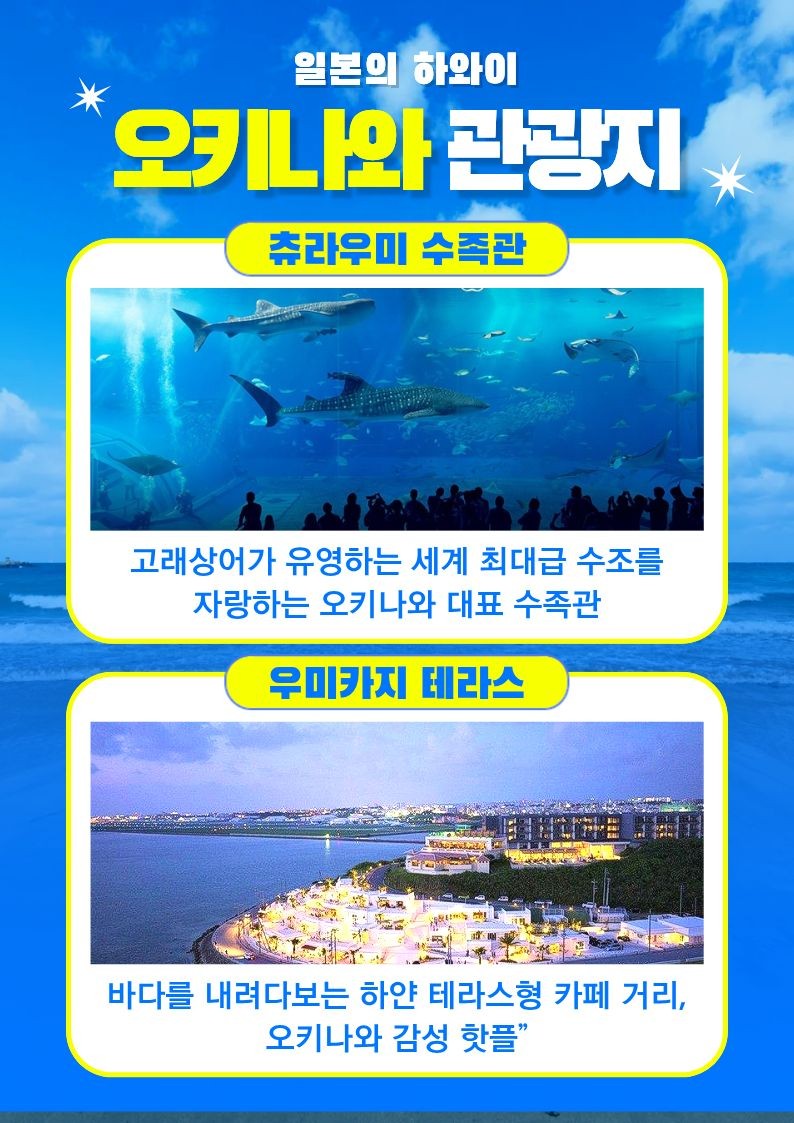오키나와 관광과 1일자유를 동시에 츄라우미수족관 아메리칸빌리지 오키나와월드