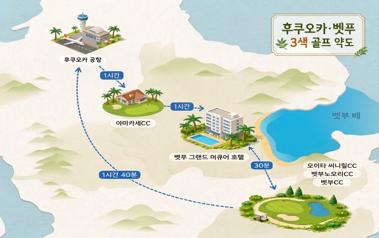벳부 골프 다색골프 온천 그랜드머큐어벳부베이 리조트&스파