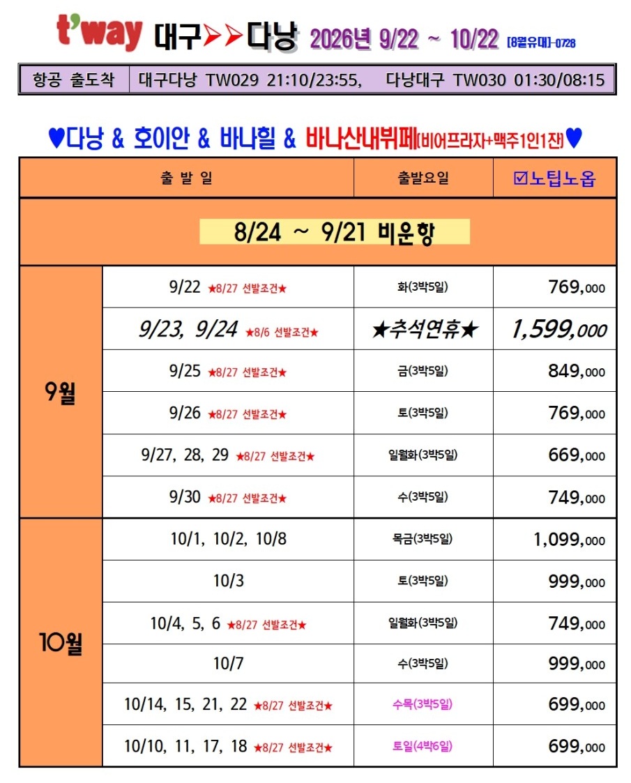 다낭 호이안 휴양과관광을동시에 노팁노옵션 정5성급호텔 바나산뷔페 비어프라자