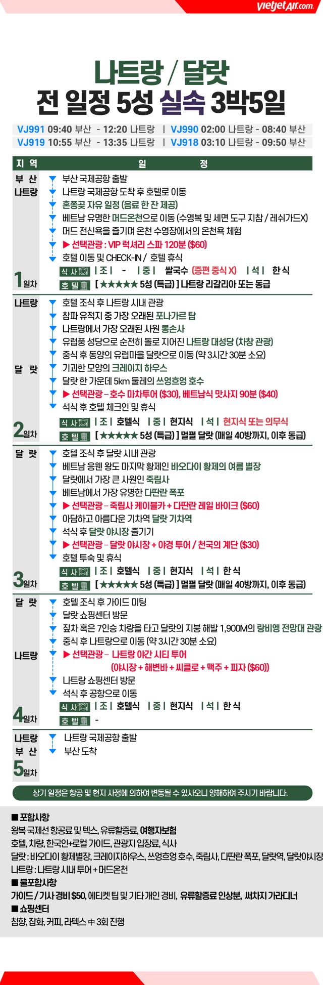나트랑 달랏vs호핑 머드온천 판랑 노팁노옵션vs노쇼핑