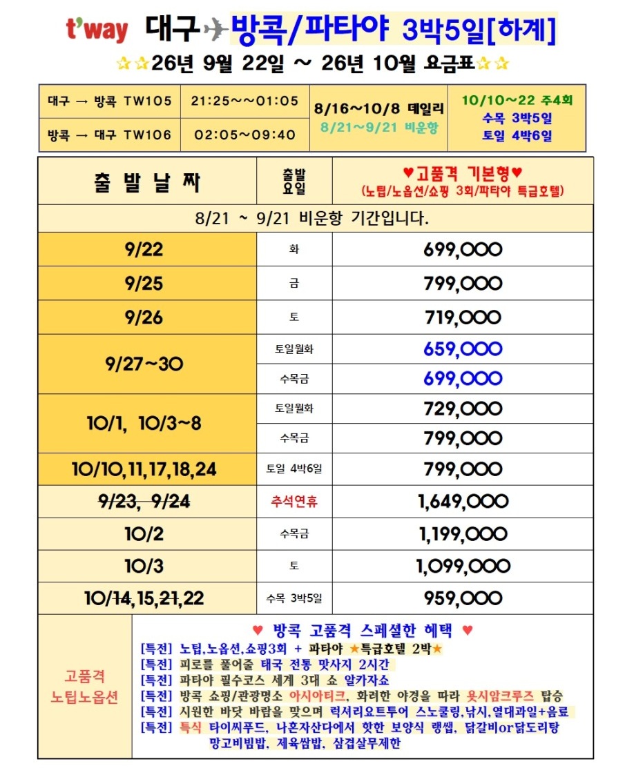 방콕 파타야 특가재중 노팁노옵션 고품격 파타야2박특급호텔