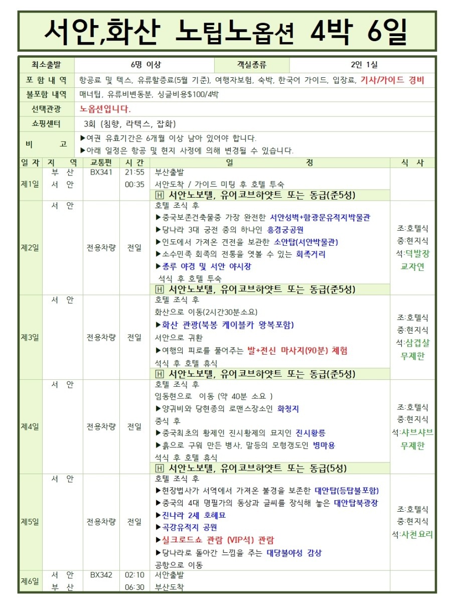 서안#초특가#병마용#화청지#실속vs노팁노옵션