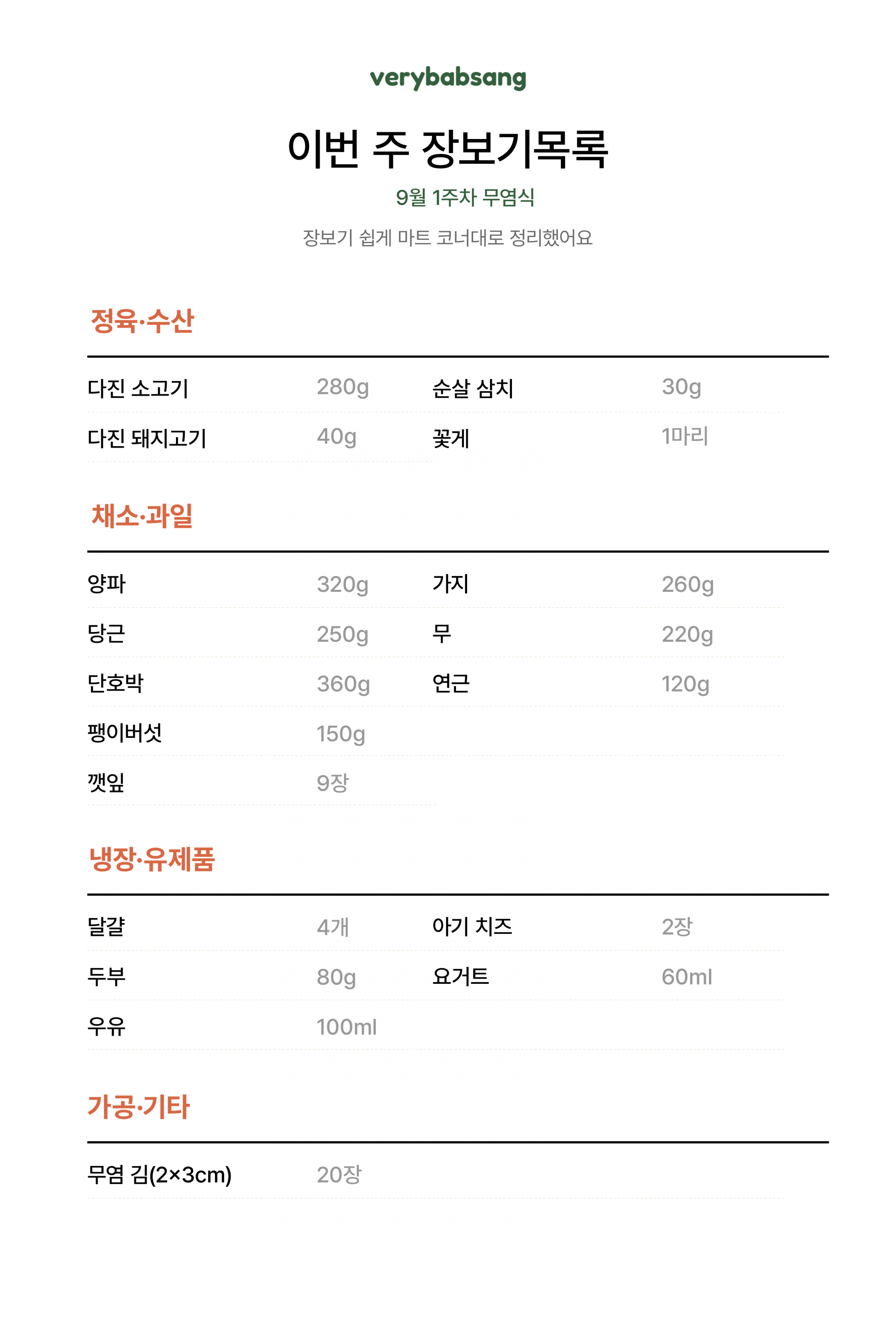 무염식 9월 1주차