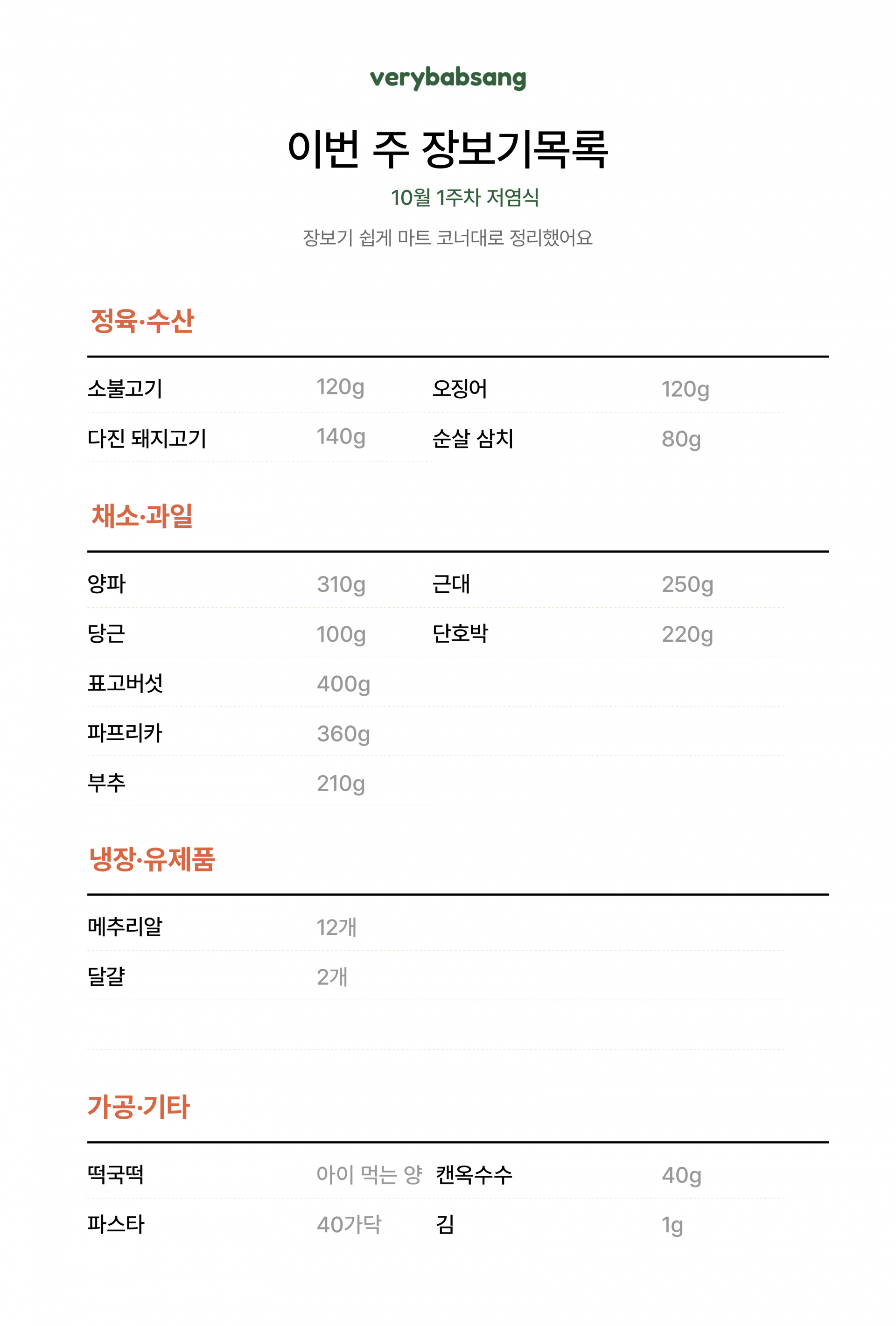 저염식 10월 1주차