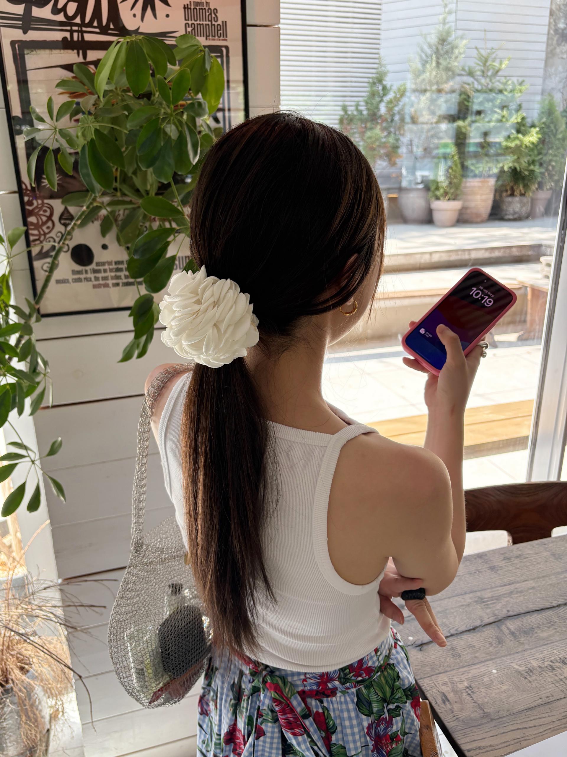 White Camellia Scrunchie