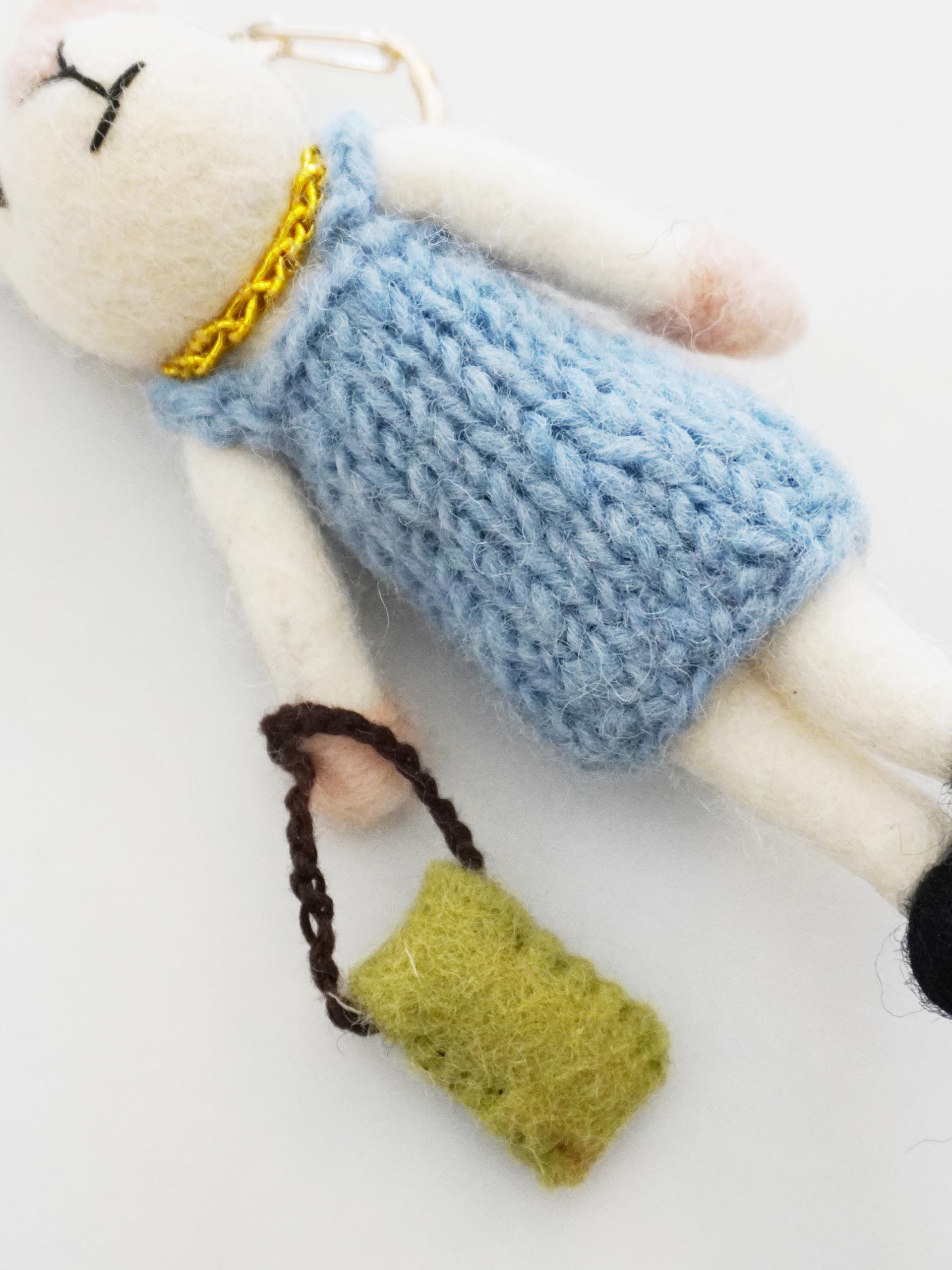 초록 가방 토끼 Wool Keyring