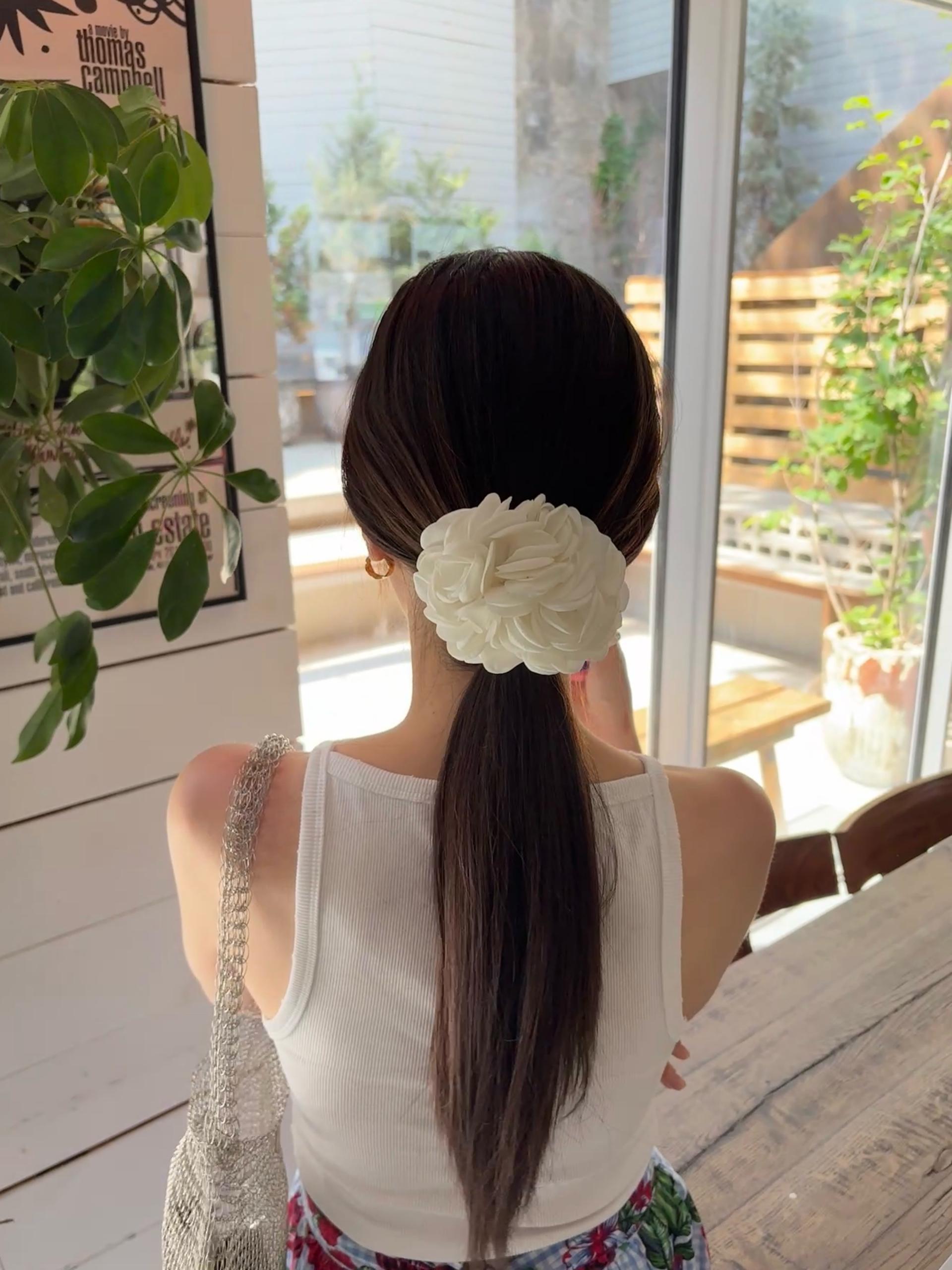 White Camellia Scrunchie