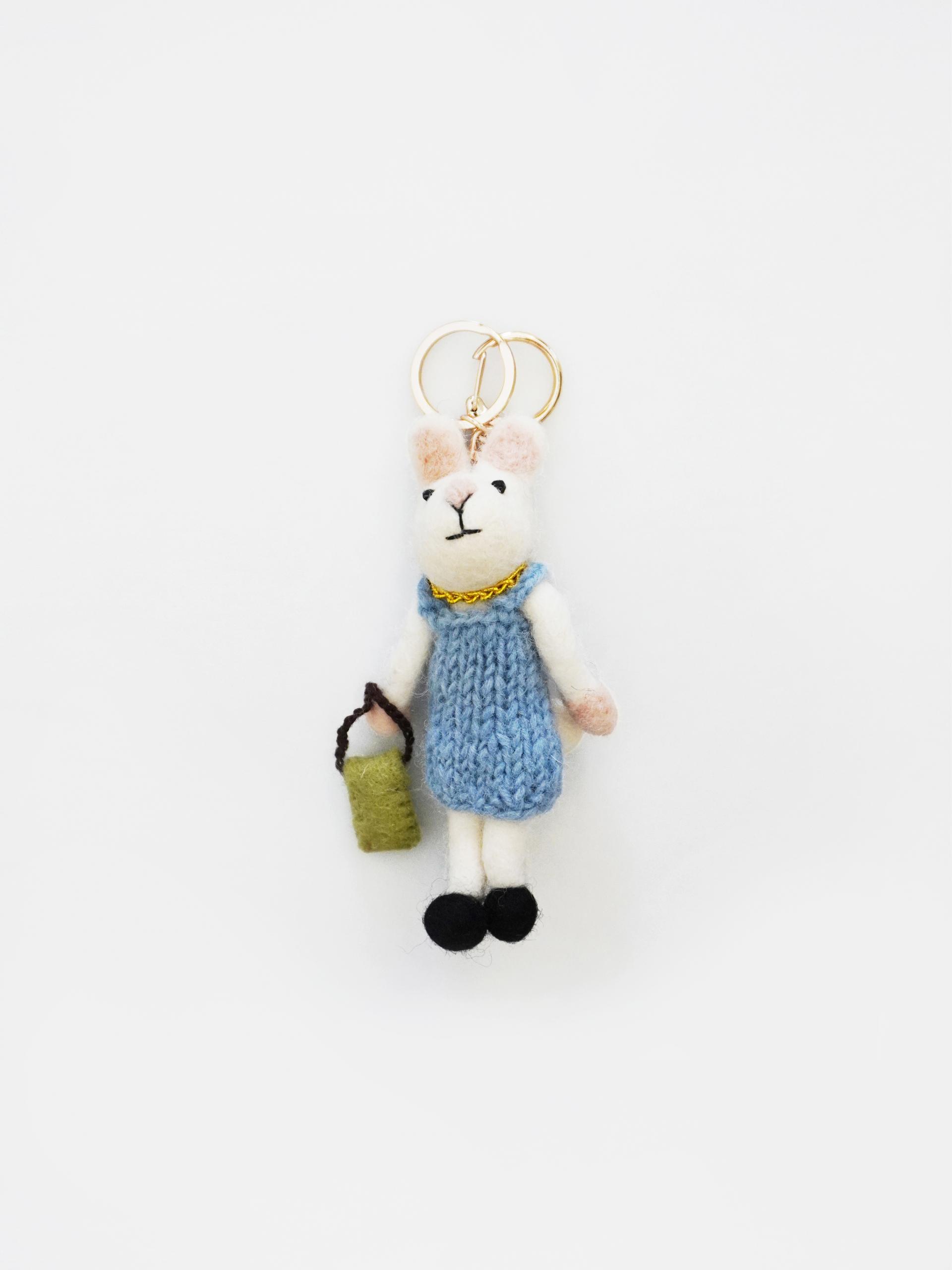 초록 가방 토끼 Wool Keyring