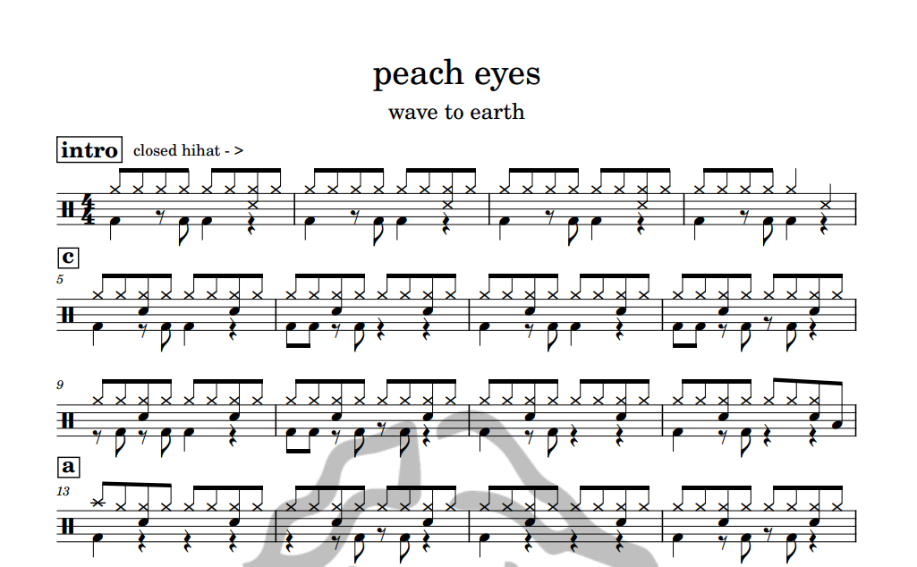 [은규네스튜디오] 드럼악보 wave to earth - peach eyes