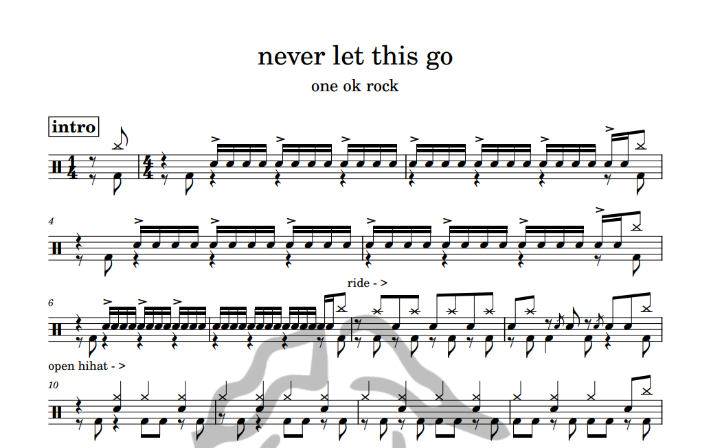[은규네스튜디오] 드럼악보 one ok rock - never let this go