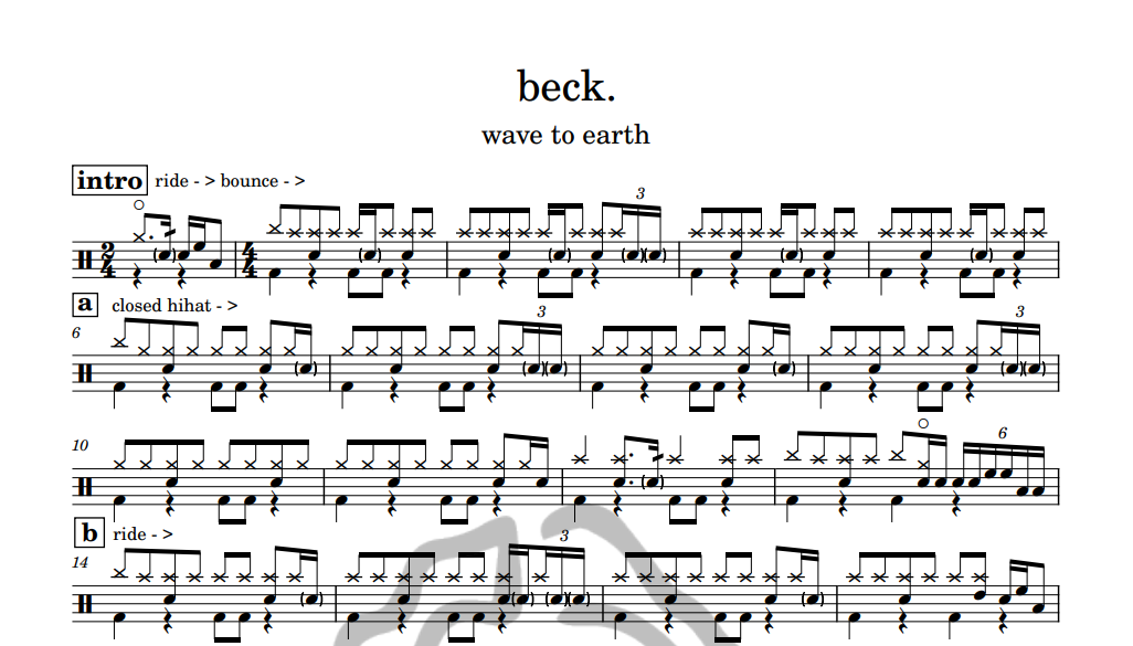 [은규네스튜디오] 드럼악보 wave to earth - beck.