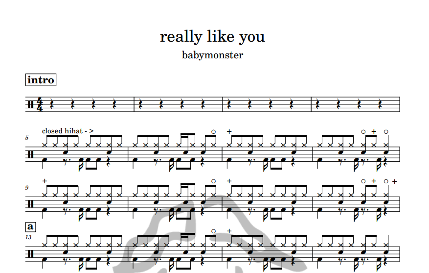 [은규네스튜디오] 드럼악보 babymonster - really like you