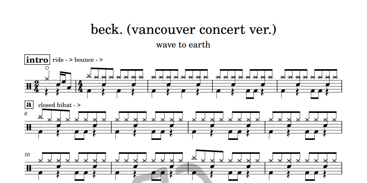 [은규네스튜디오] 드럼악보 wave to earth - beck. (vancouver concert ver.)