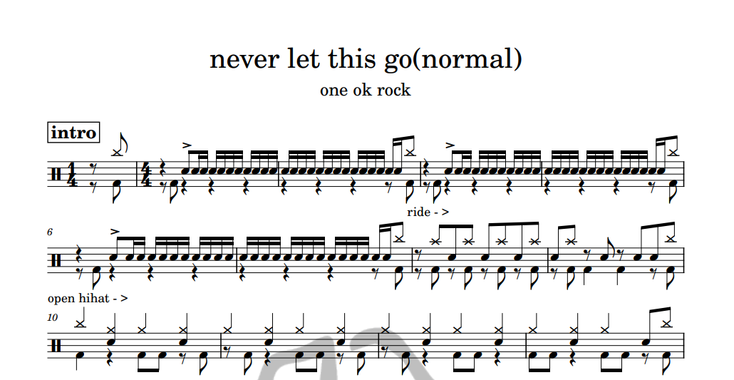 [은규네스튜디오] 드럼악보 one ok rock - never let this go(normal)