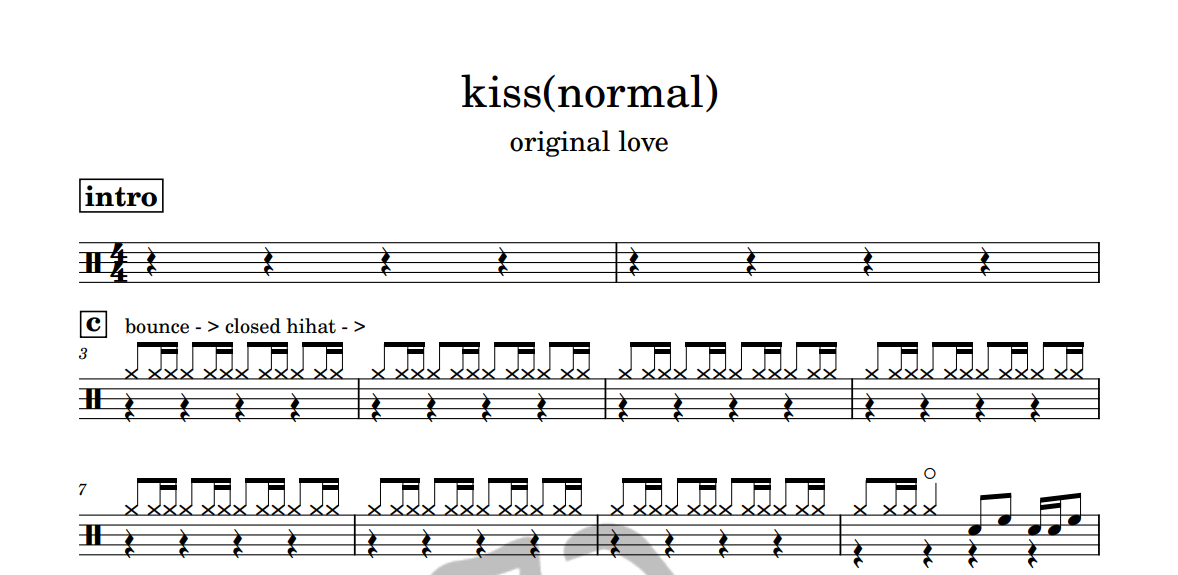 [은규네스튜디오] 드럼악보 original love - kiss(normal)