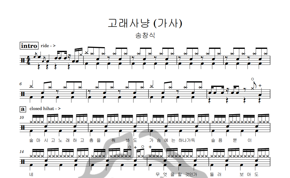 [은규네스튜디오] 드럼악보 송창식 - 고래사냥 (가사)