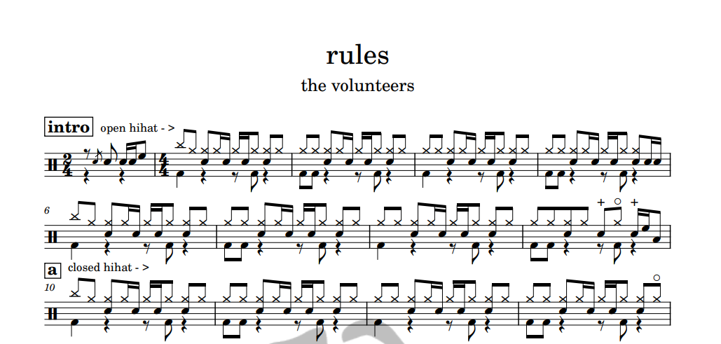 [은규네스튜디오] 드럼악보 the volunteers - rules