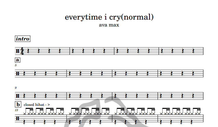 [은규네스튜디오] 드럼악보 ava max - everytime i cry(normal)