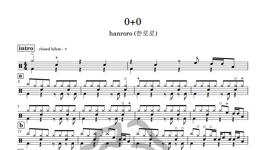 [은규네스튜디오] 드럼악보 hanroro (한로로) - 0+0