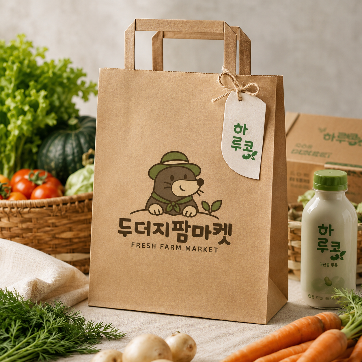 두더지팜마켓. 로고 디자인