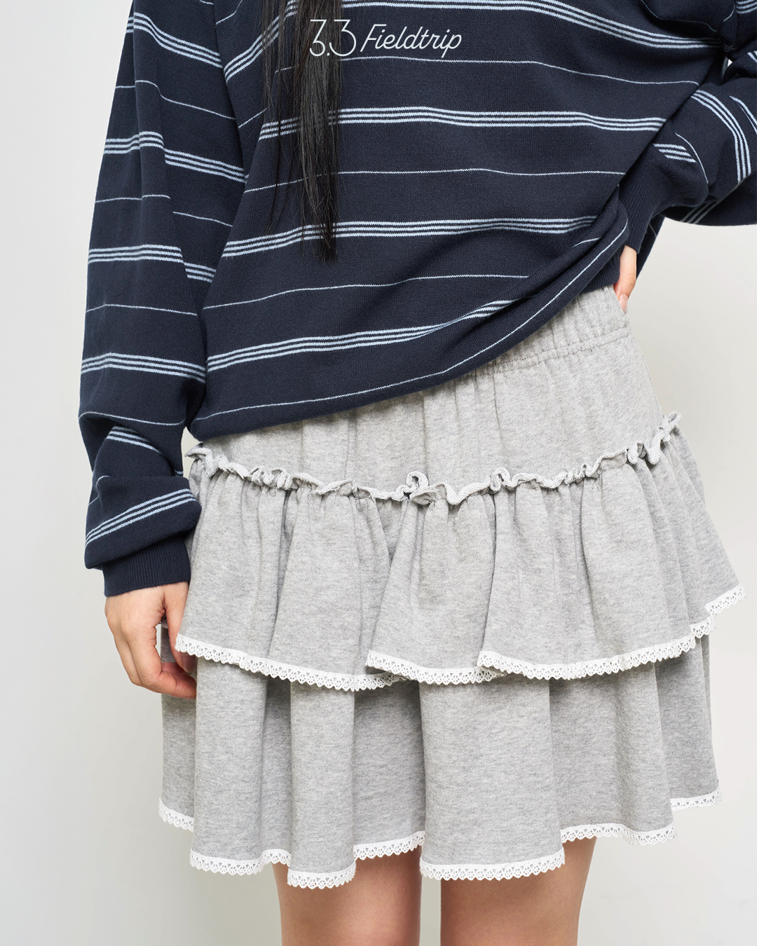 JERSEY LACE RUFFLED MINI SKIRT