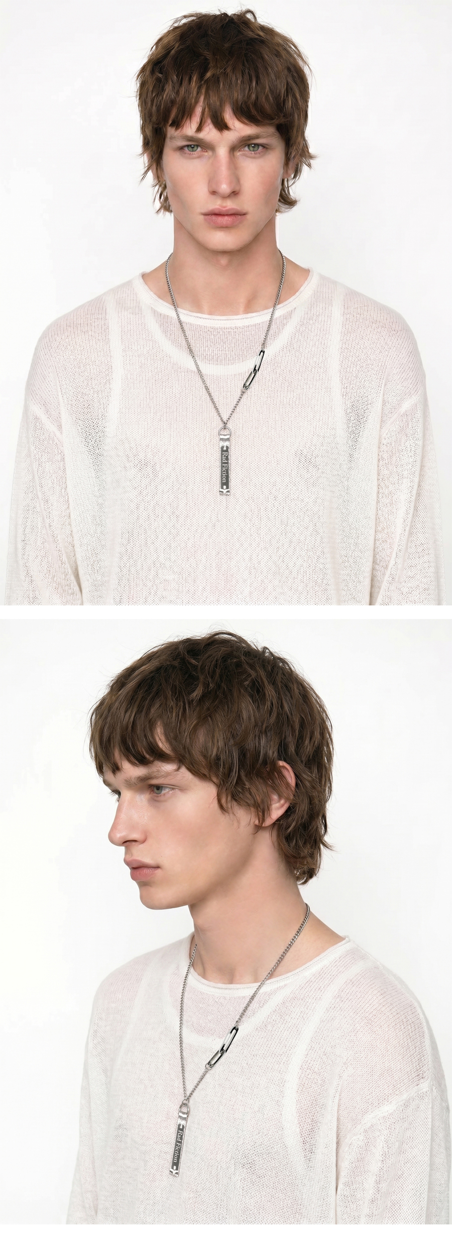 VELRIC LEATHER PENDANT NECKLACE / SILVER