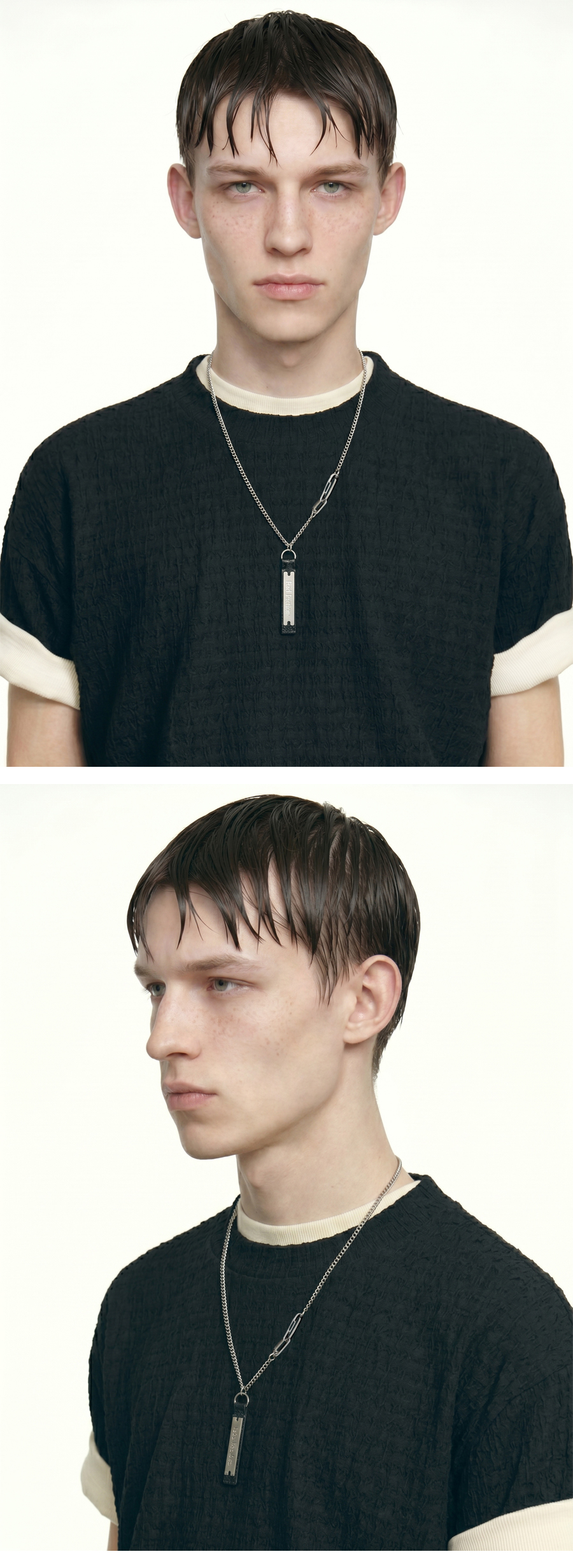 VELRIC LEATHER PENDANT NECKLACE / BLACK