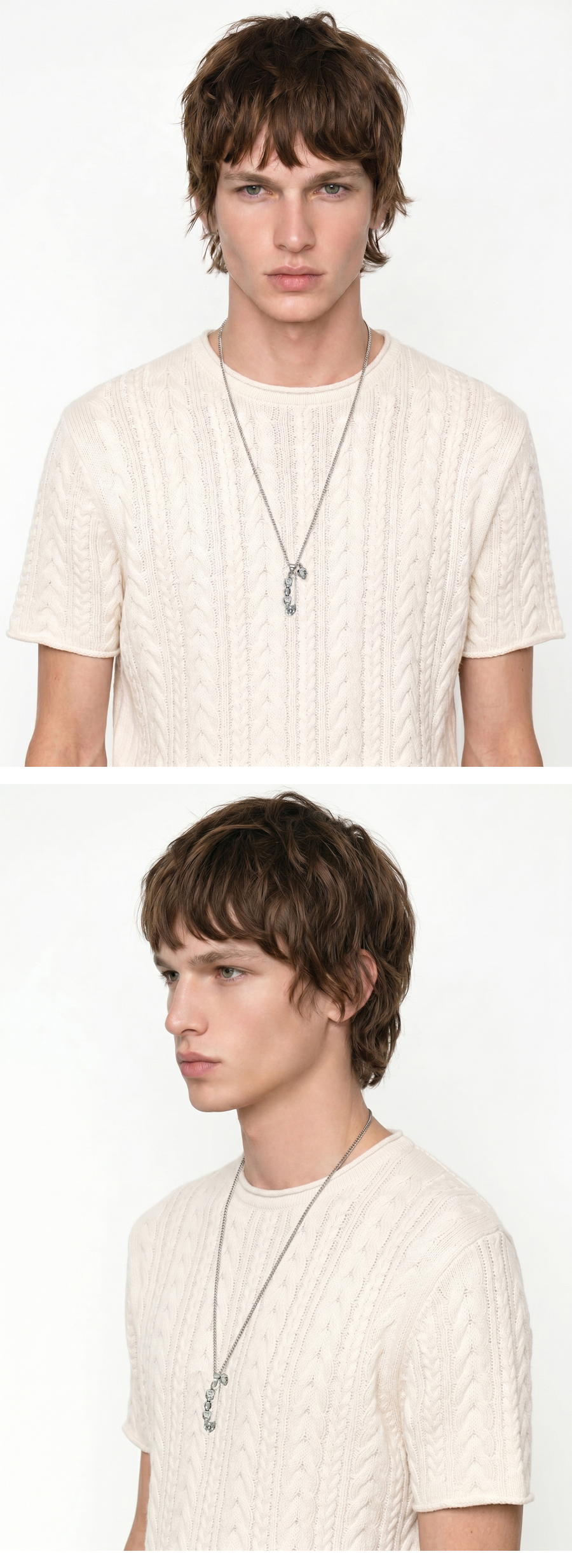 NOX OVAL PIN PENDANT NECKLACE / SILVER