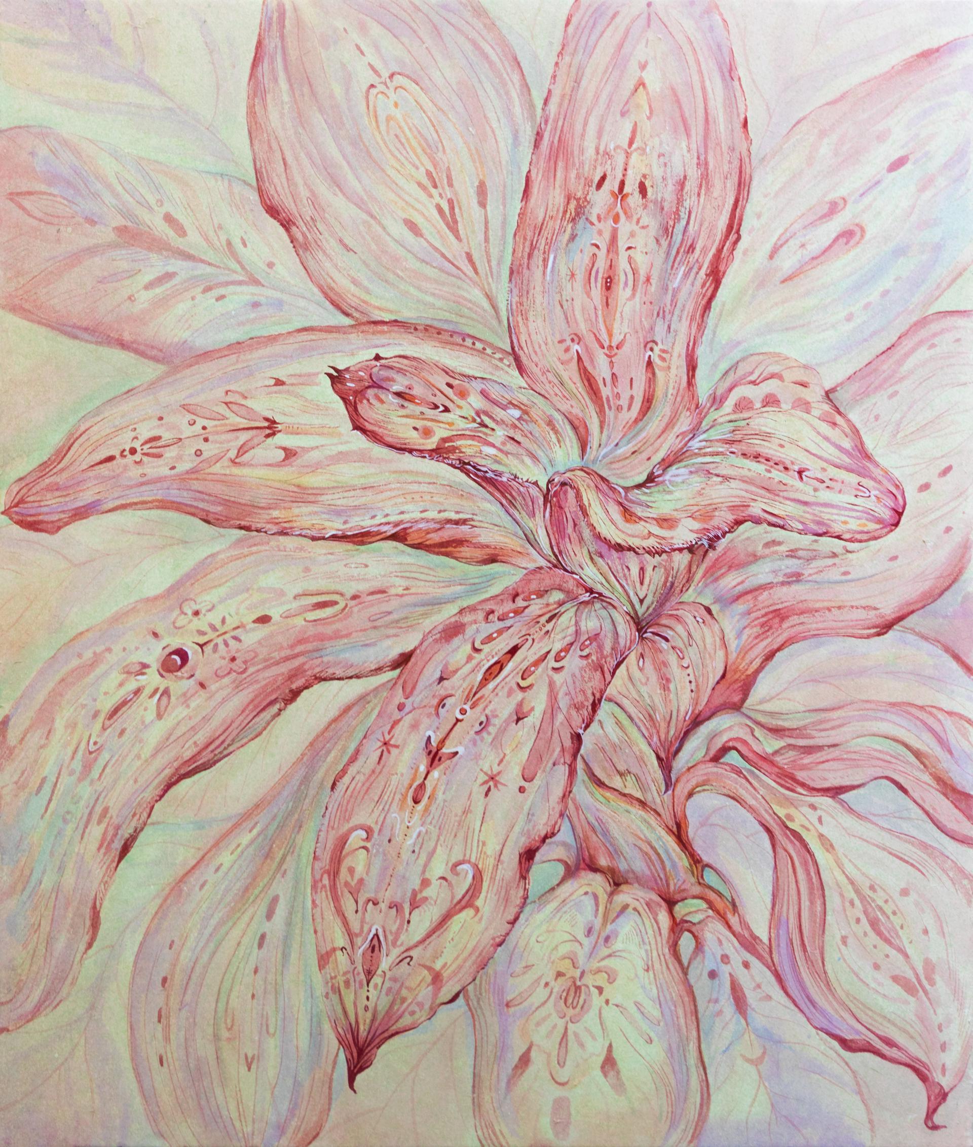 이펄 <새겨짐의 흔적> 장지에 과슈, 잉크, 분채, 72.7x60.6(cm), 2026