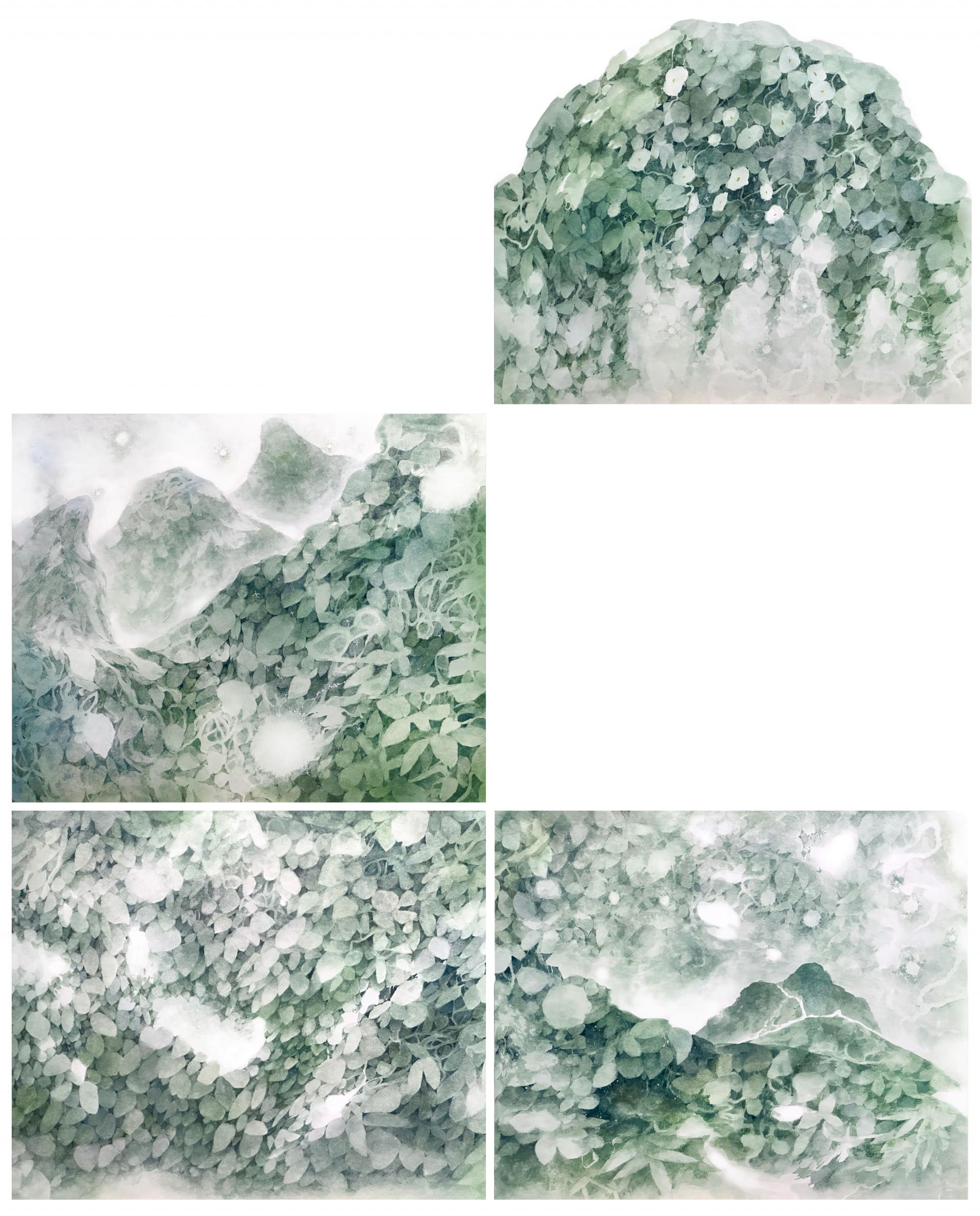 김가인 <embrace - ⠑> 장지에 과슈, 안채, 150x120(cm) 각 50x60(cm), 2026