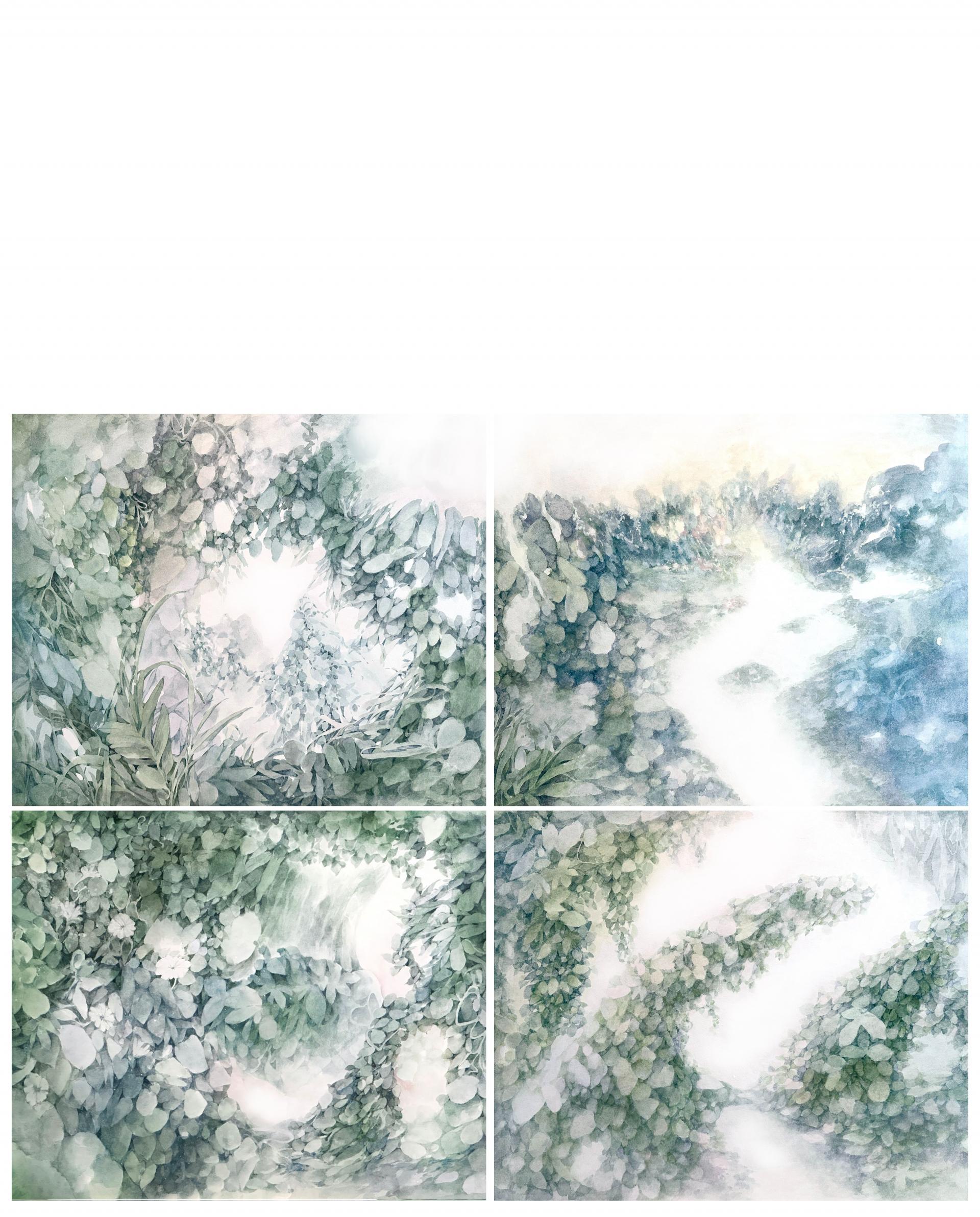 김가인 <embrace - ⠉> 장지에 과슈, 안채, 150x120(cm) 각 50x60(cm), 2026