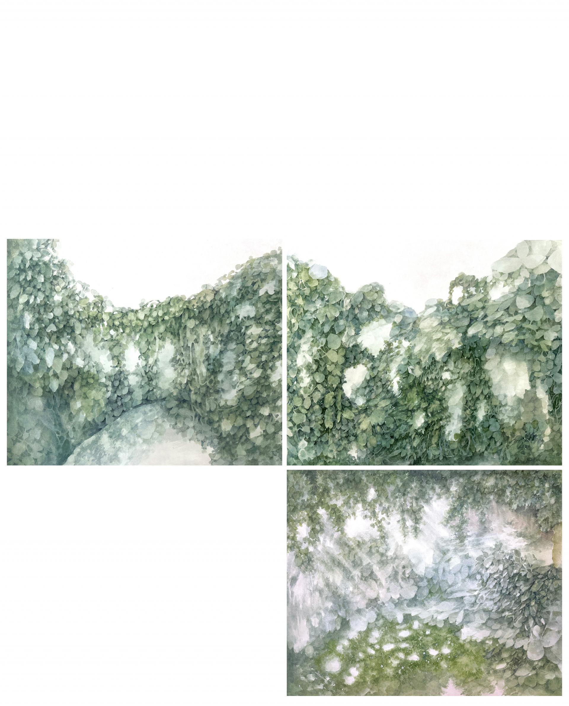 김가인 <embrace - ⠍> 장지에 과슈, 안채, 150x120(cm) 각 50x60(cm), 2026