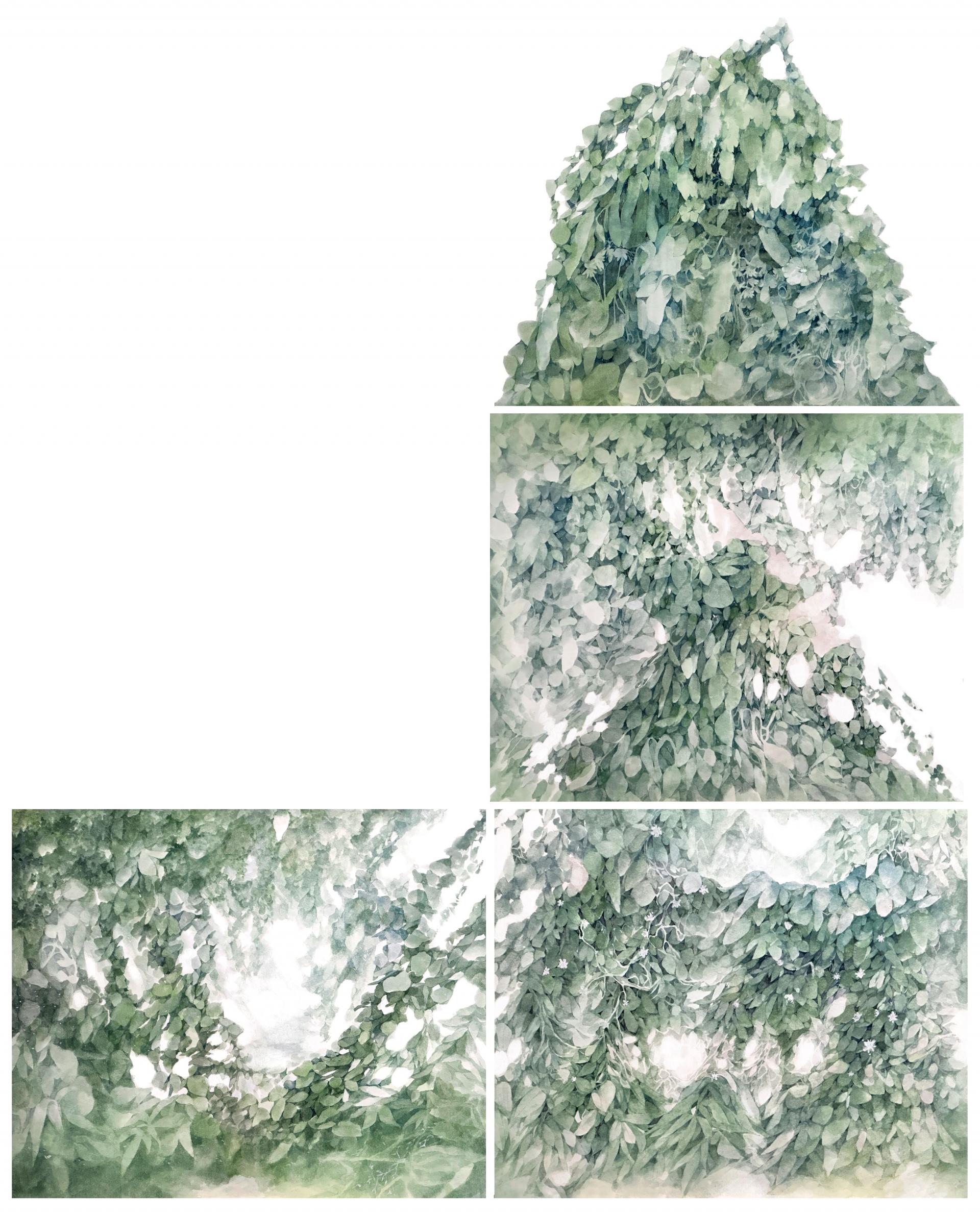 김가인 <embrace - ⠃> 장지에 과슈, 안채, 150x120(cm) 각 50x60(cm), 2026