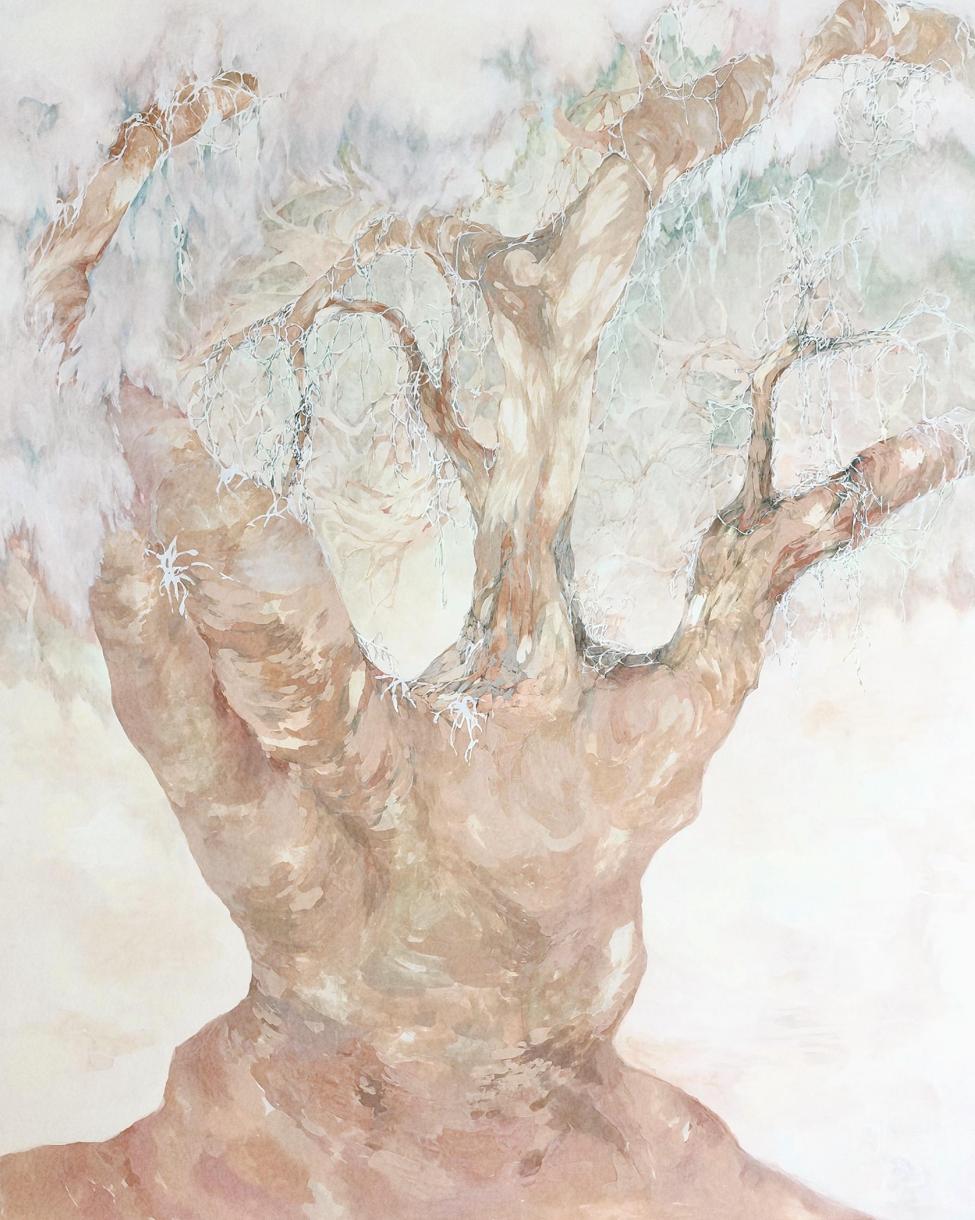 김가인 <Hybrid - 나에게서> 장지에 백토, 과슈, 안채, 162.2x130.3(cm), 2026