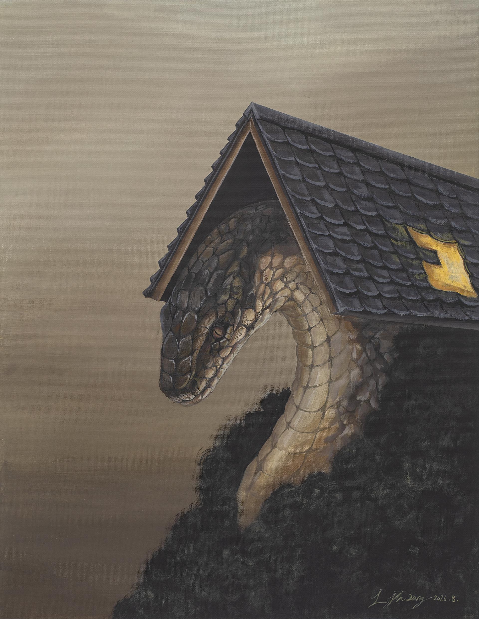 이진상 <현대인의 초상> 캔버스에 아크릴, 펜, 53x40.9(cm), 2026