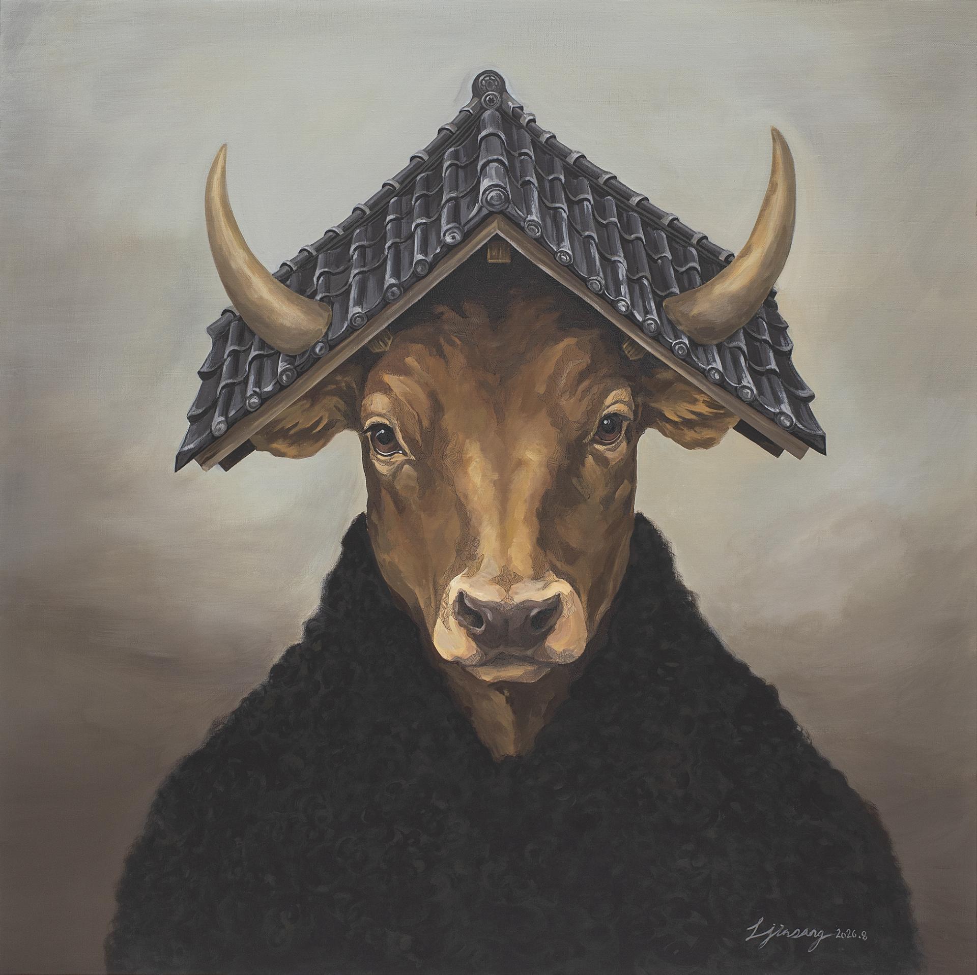 이진상 <현대인의 초상> 캔버스에 아크릴, 펜, 100x100(cm), 2026