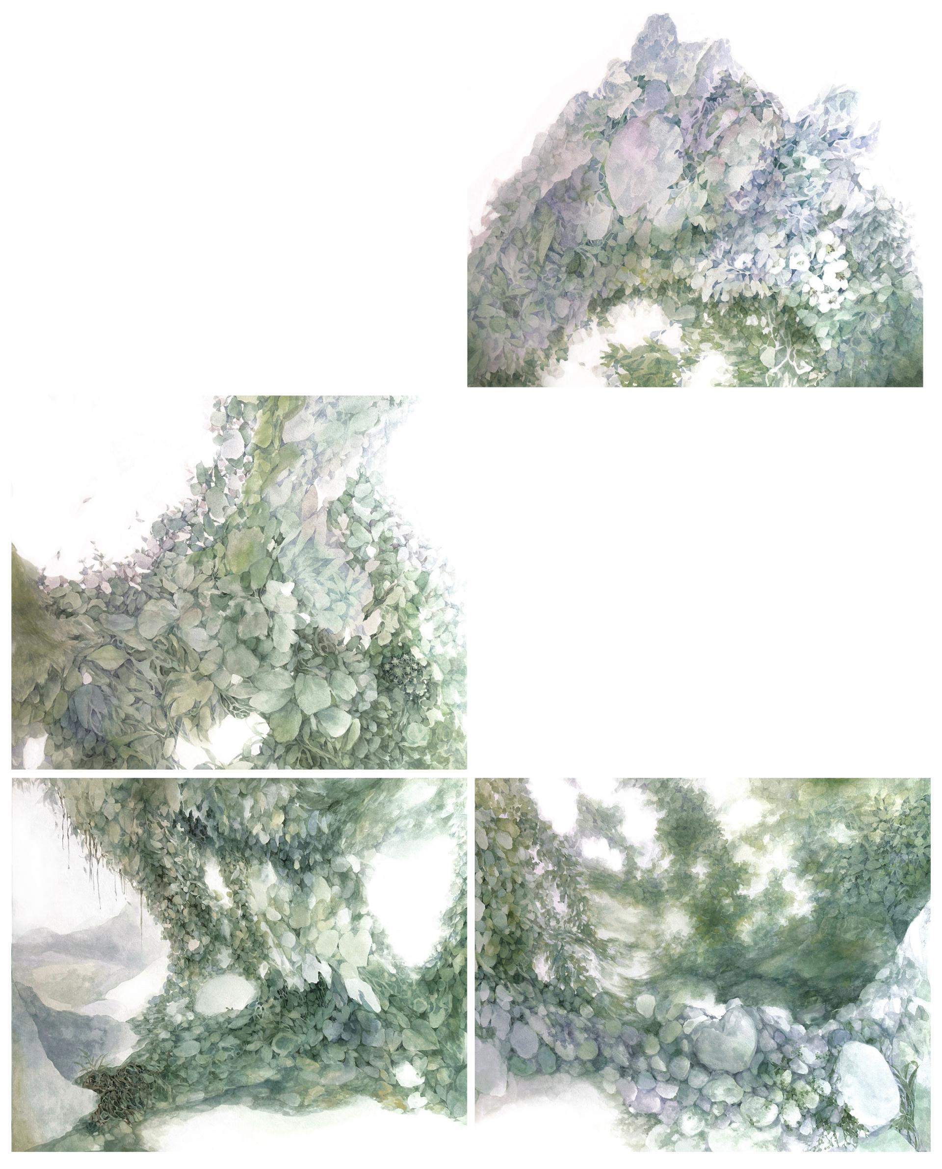 김가인 <embrace - ⠑> 장지에 과슈, 안채, 150x120(cm) 각 50x60(cm), 2026