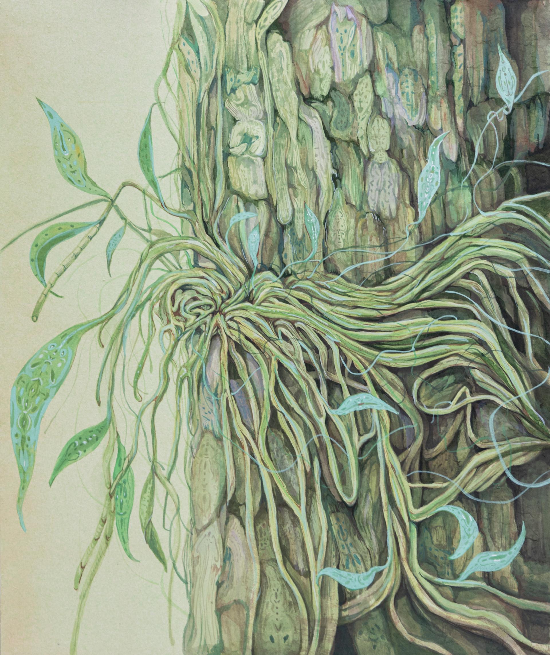이펄 <뿌리가 기억하는 자리> 장지에 과슈, 잉크, 분채, 72.7x60.8(cm), 2026