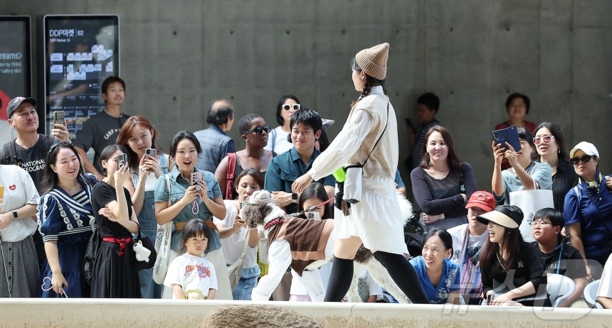 14일 서울 중구 동대문디자인플라자(DDP)에서 열린 반려견과 함께하는 제로웨이스트 패션쇼 '댕댕 런웨이’에서 관람객들이 모델들과 반려견들의 워킹을 보며 미소를 짓고 있다. 2025.9.14/뉴스1 ⓒ News1 김