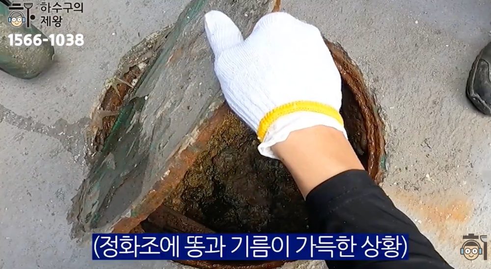 동대문구 제기동 빌라 화장실 배수구 입구에 오염물과 고임 흔적이 남아 있는 상태