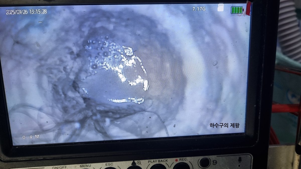 성북구 배수구 청소 이물질 제거 모습