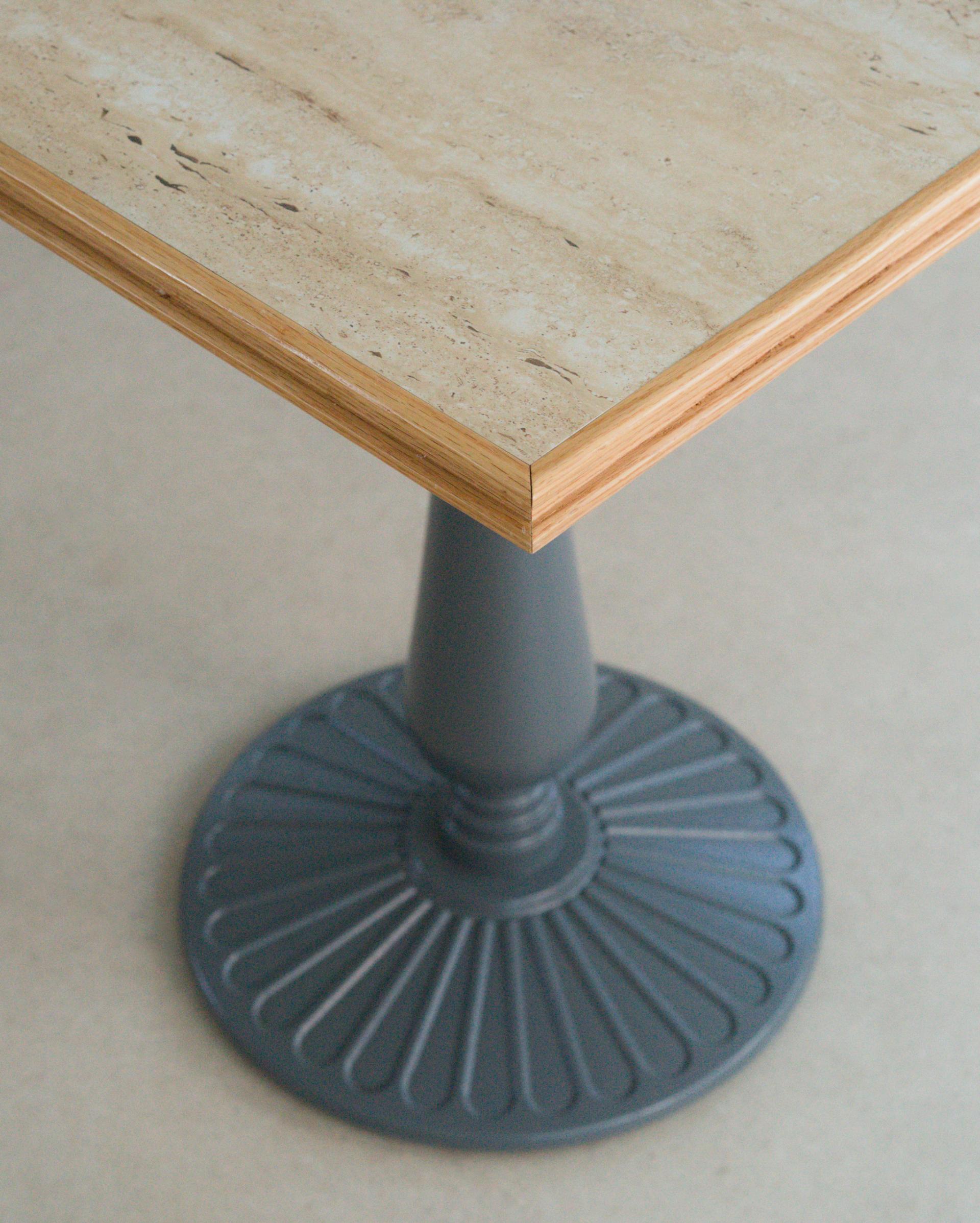 Travertine wood edge cafe table (used)