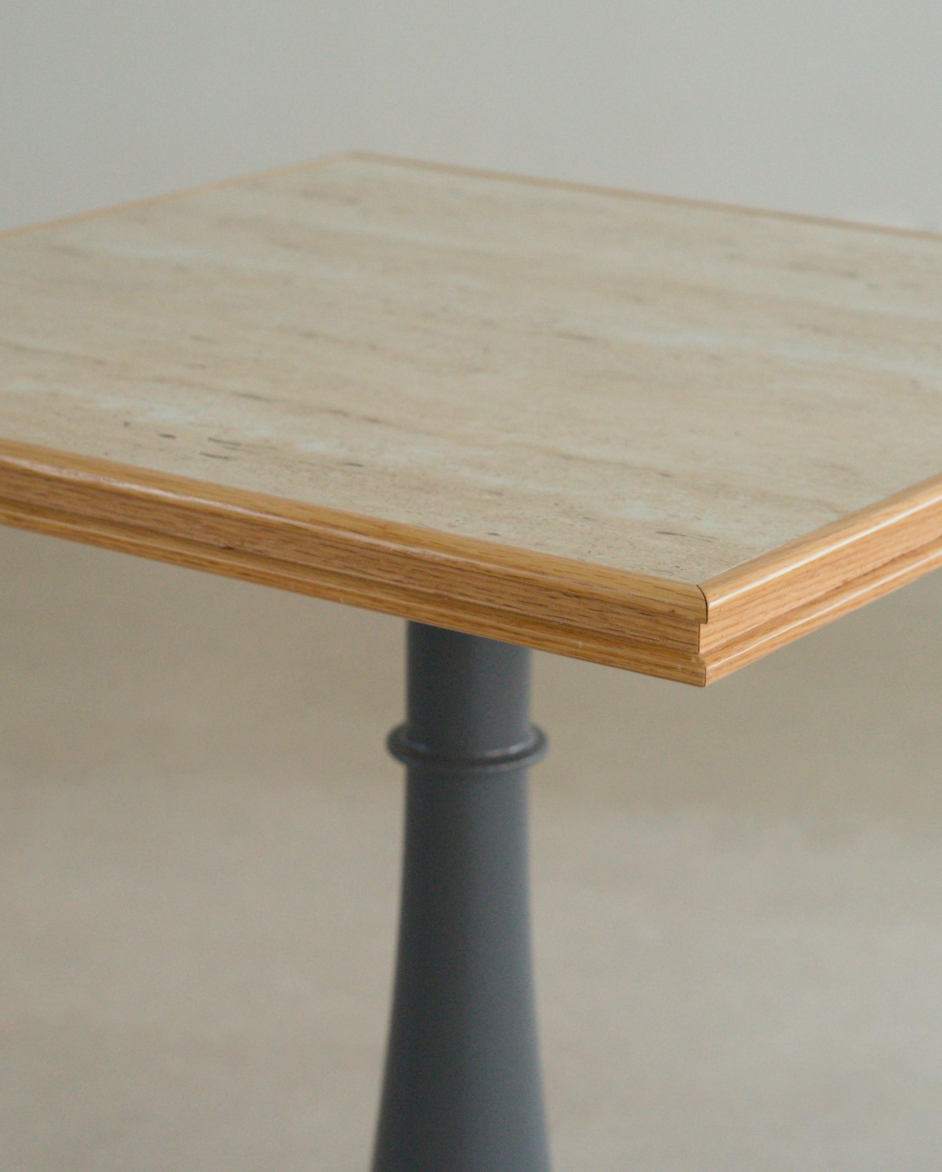 Travertine wood edge cafe table (used)