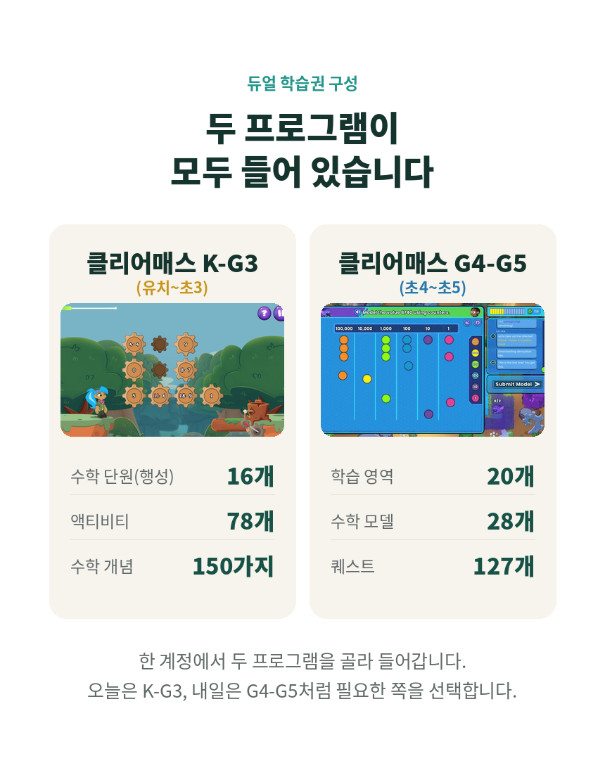 [유치~초5] 클리어매스 K-G3+G4-G5 듀얼 학습권 3개월