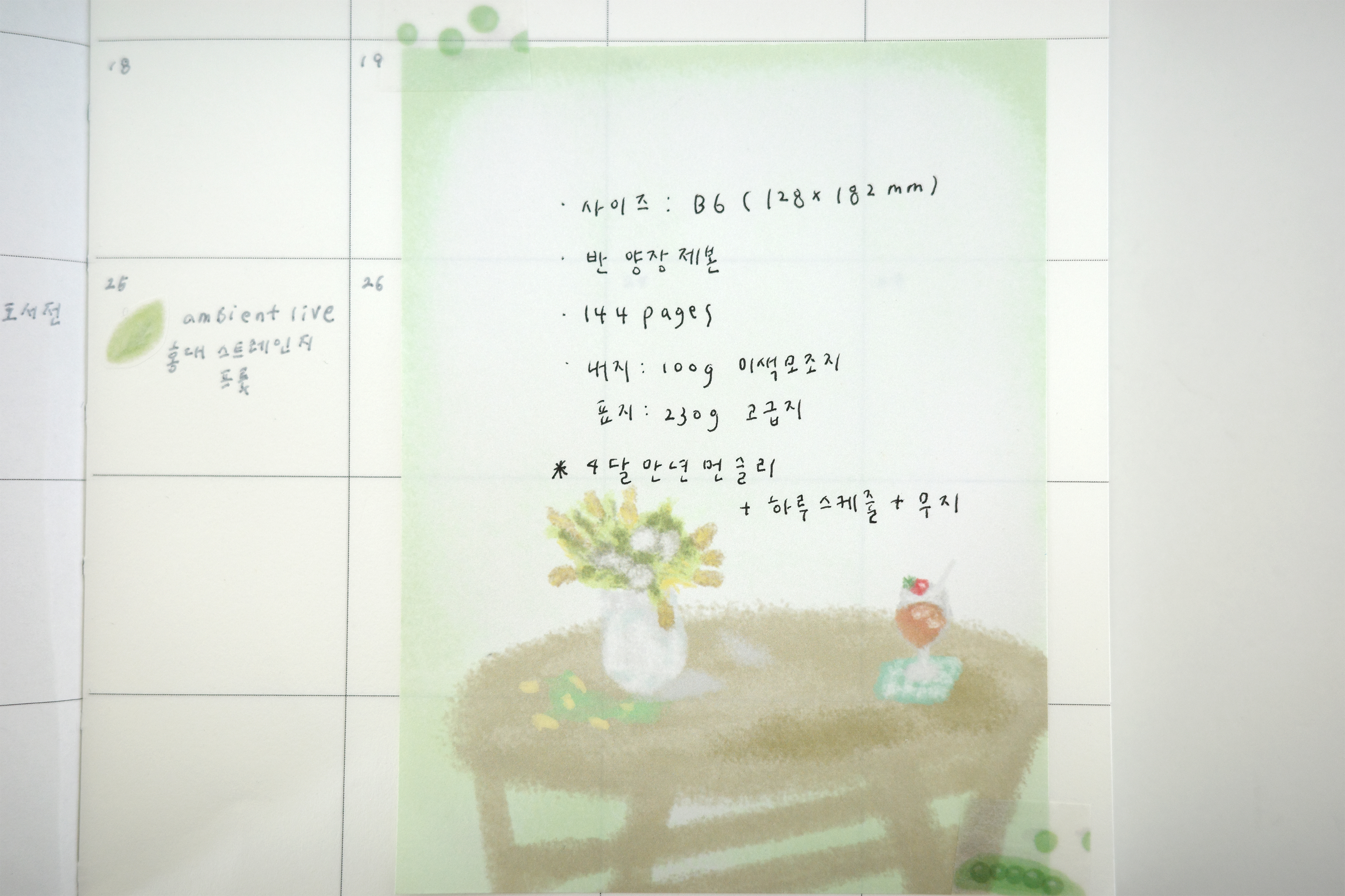 [그림 노트] 4개월 먼슬리 · 하루 스케줄 · 무지