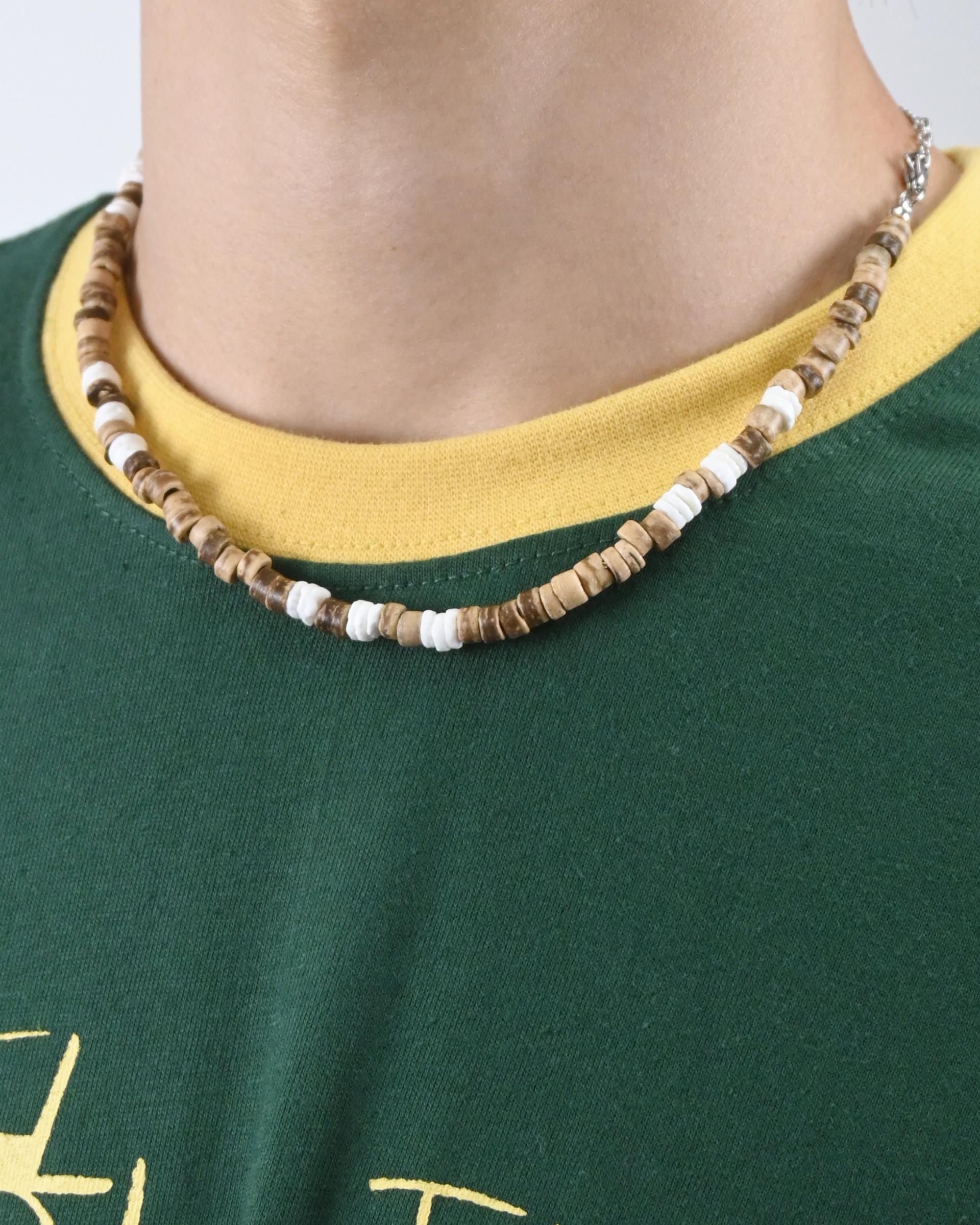 wood bead cowrie necklace